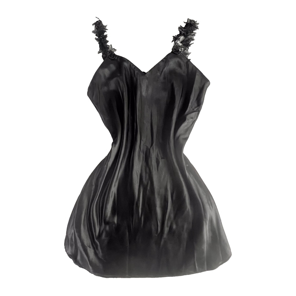 VTG Black Nightgown Slip Dress Large Black Lace Dark Romantic Fairy Whimsigoth